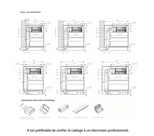 Plaque de cuisson avec hotte intégrée Comfee Table de cuisson à induction aspirante 60 cm 4 foyers + hotte intégrée 638m³/h avec kit évacuation plinthe, 7400W, A++