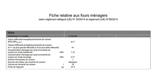 Four encastrable Miele H 2766 BP