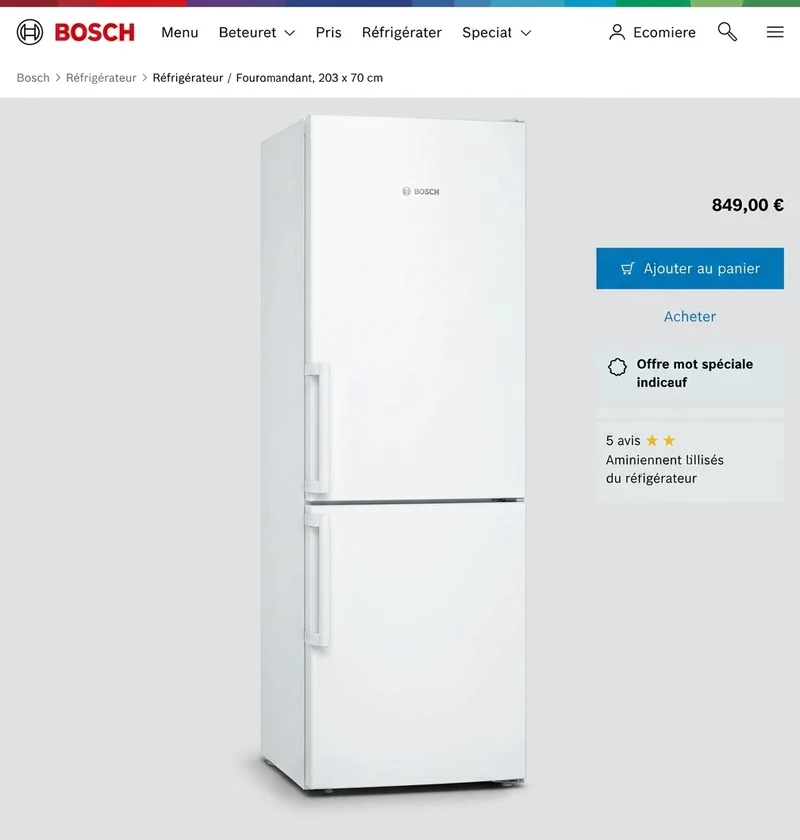 Réfrigérateur combiné BOSCH KGN49XWEA pose-libre 203 x 70 cm Blanc