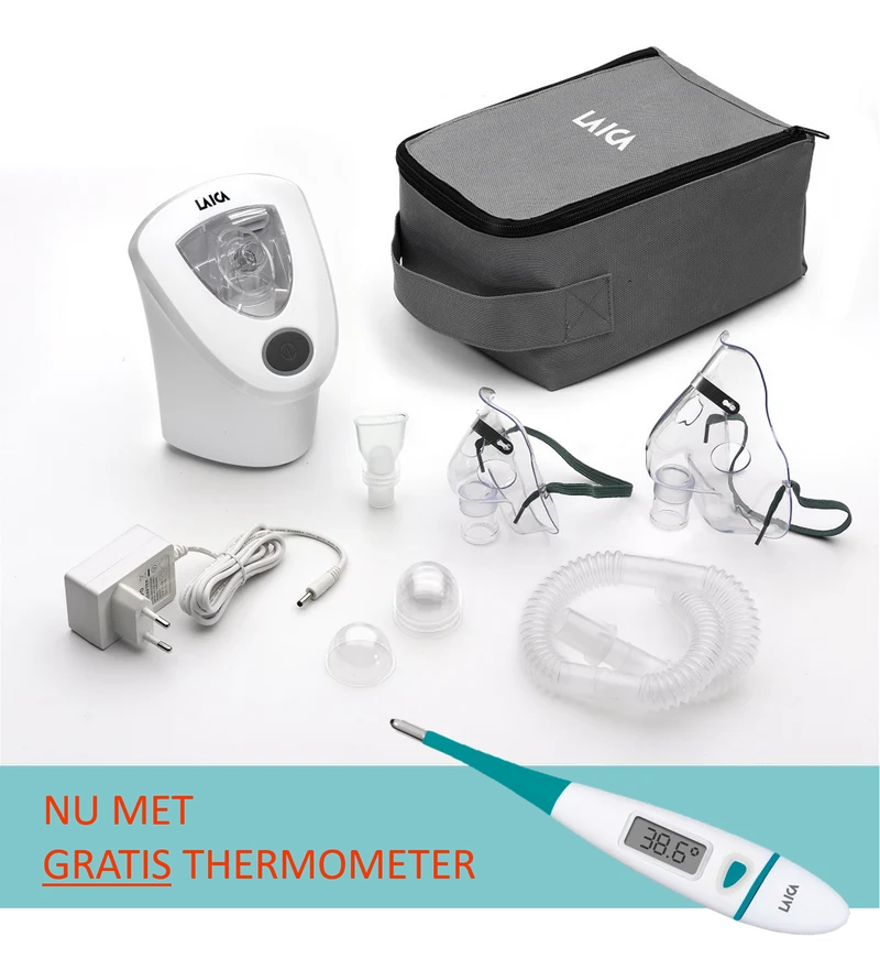 Inhalateur à ultrasons Laica SECOND CHANCE (MD6026P) - dispositif d'inhalation pour enfants et adultes - dispositif aérosol - avec 2 embouts buccaux | Maintenant temporairement avec thermomètre GRATUIT