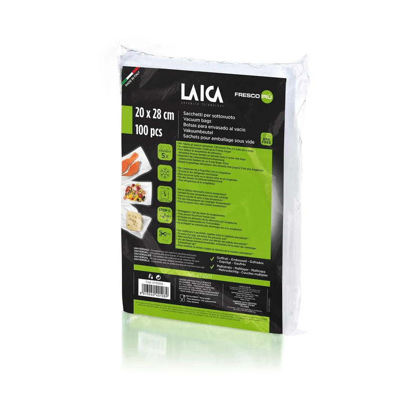 Sacs sous vide Laica VT3501 pour machine à emballer sous vide, taille 20 x 28 cm, lot de 100 pièces