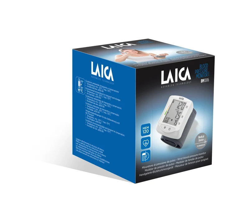 Tensiomètre automatique au poignet Laica (BM1006) – 60 positions de mémoire – Mesure la tension artérielle et la fréquence cardiaque