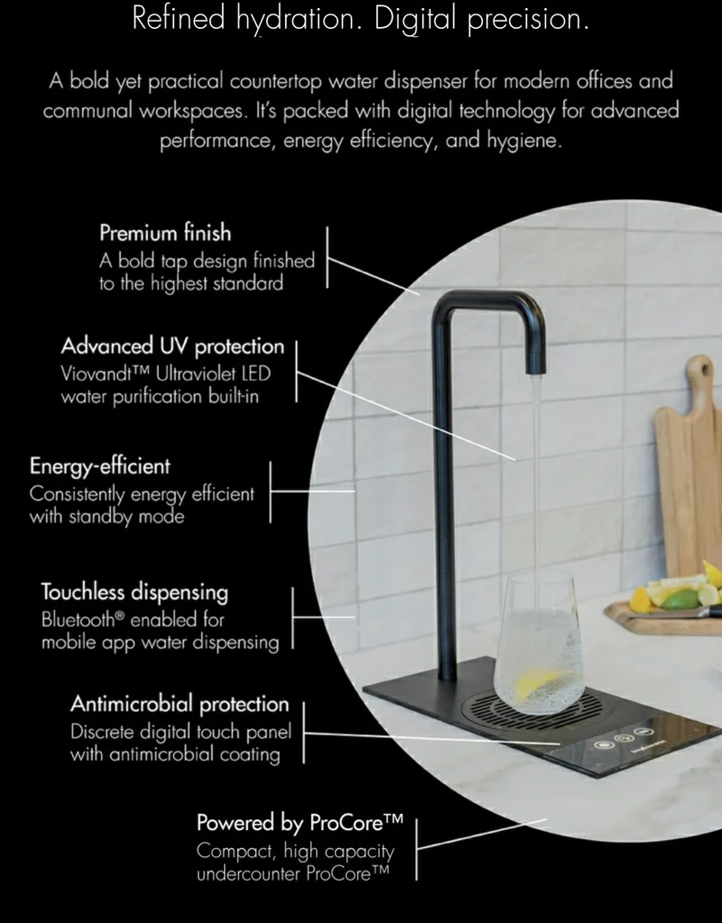 Fontaine à eau encastrable Habit Tap T2 avec EcoMode écoénergétique : eau froide/à température ambiante et/ou gazeuse | 1 à 75 utilisateurs (50 ou 80 litres/heure)