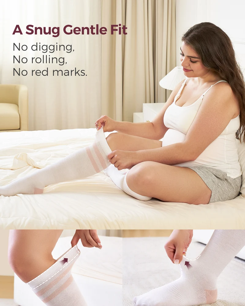Pregnancy Essential Bundle：Pregnancy Ball & Wide Calf Compression Sports Socks(Light Gray&Pink))
