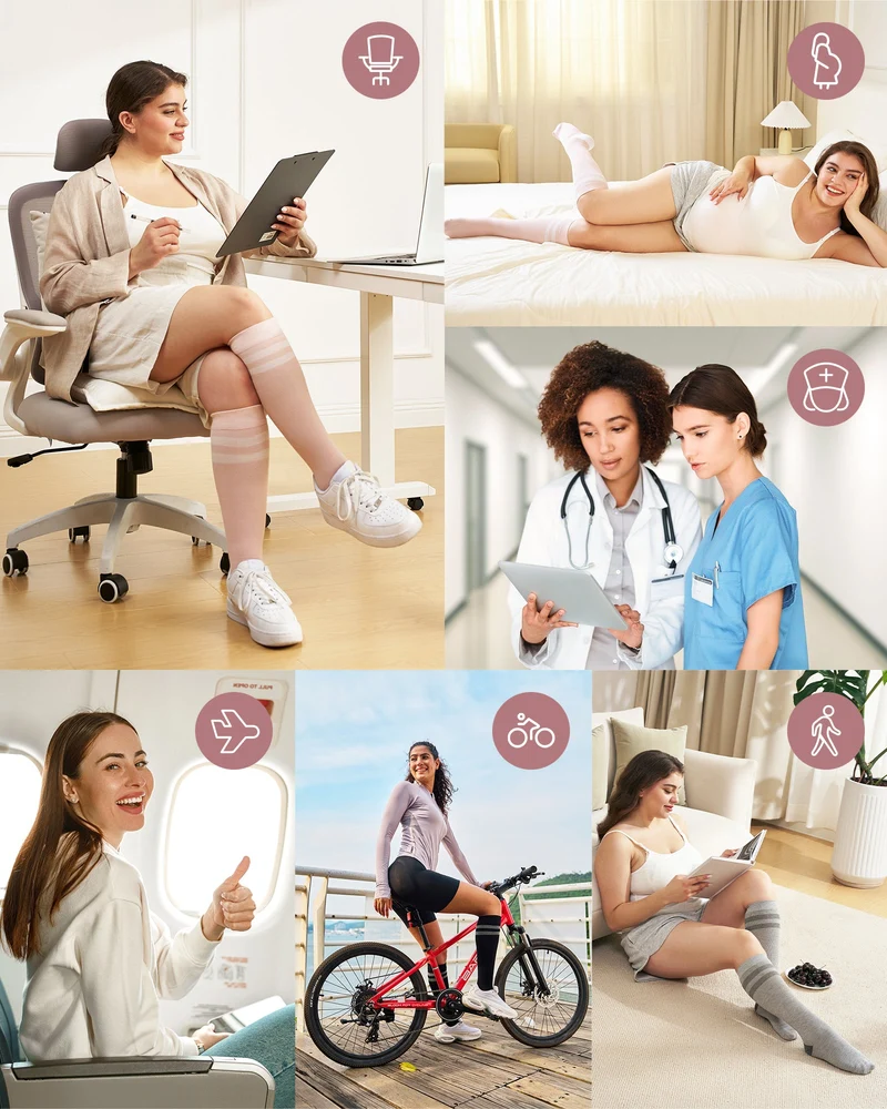 Pregnancy Essential Bundle：Pregnancy Ball & Wide Calf Compression Sports Socks(Light Gray&Pink))
