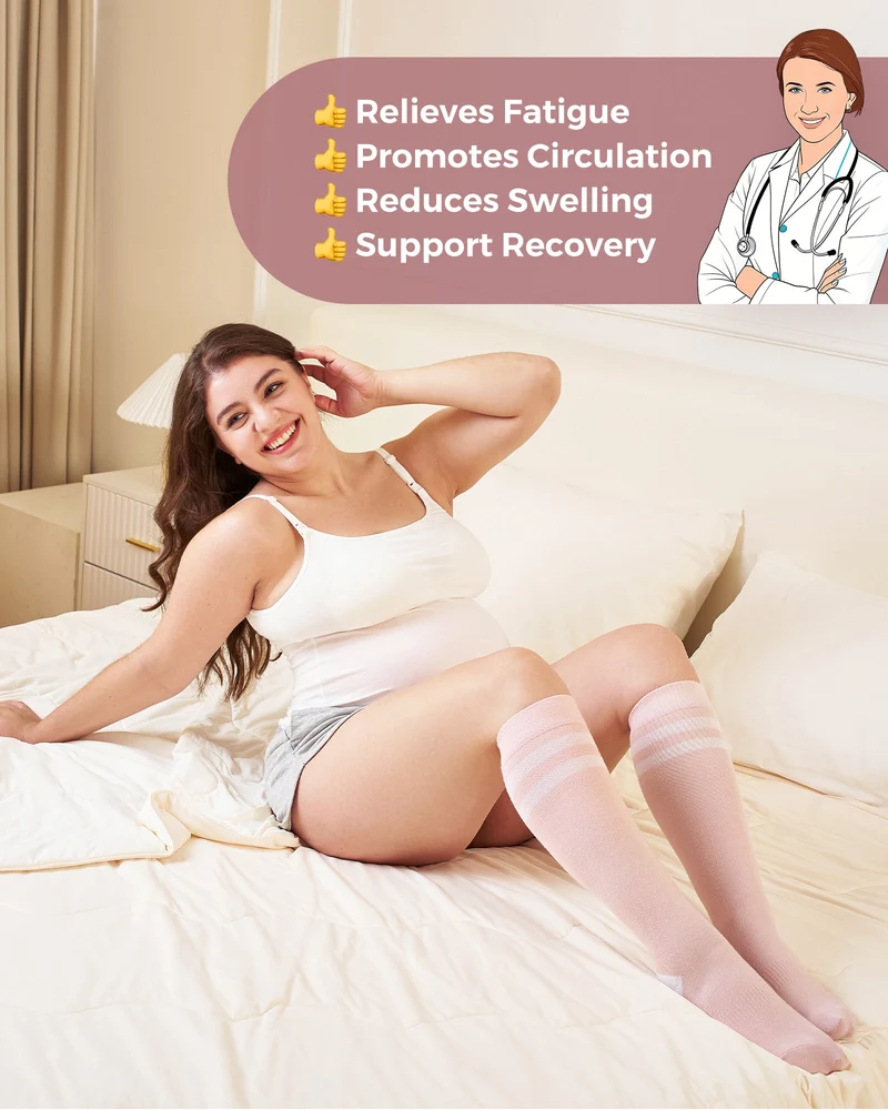 Pregnancy Essential Bundle：Pregnancy Ball & Wide Calf Compression Sports Socks(Light Gray&Pink))
