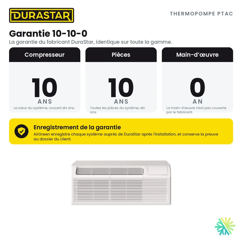 Thermopompe PTAC DURASTAR | 12000 BTU - R410A