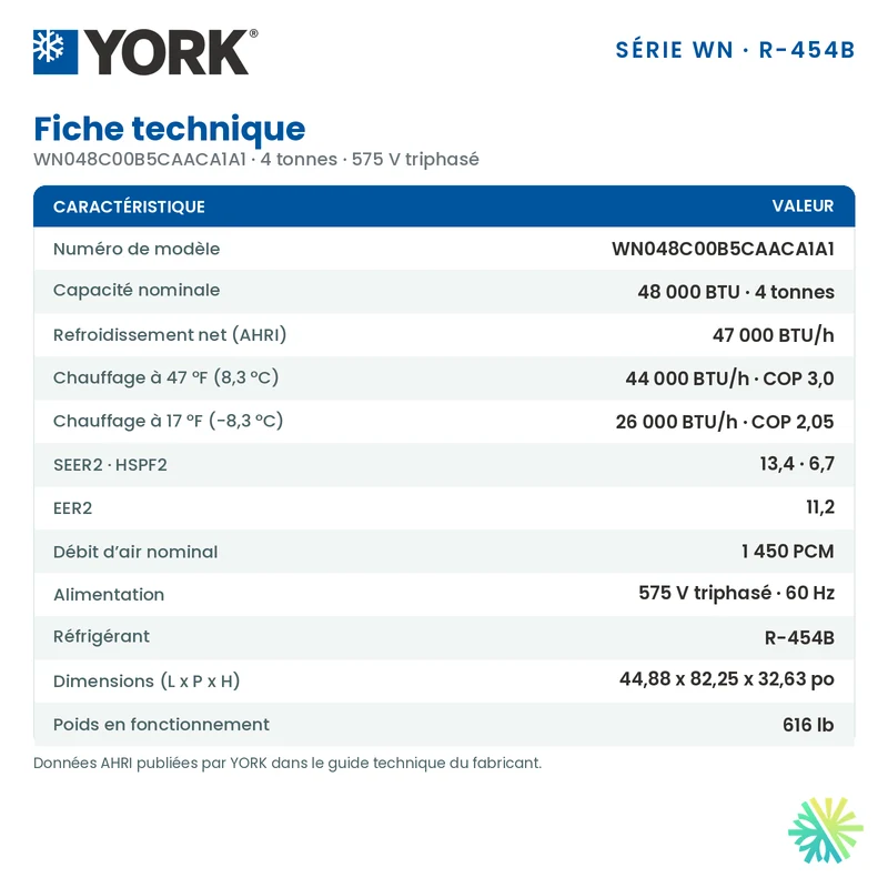 Thermopompe Monobloc York WN de 4 Tonnes 575V | Montréal, Laval, Longueuil, Rive Sud et Rive Nord