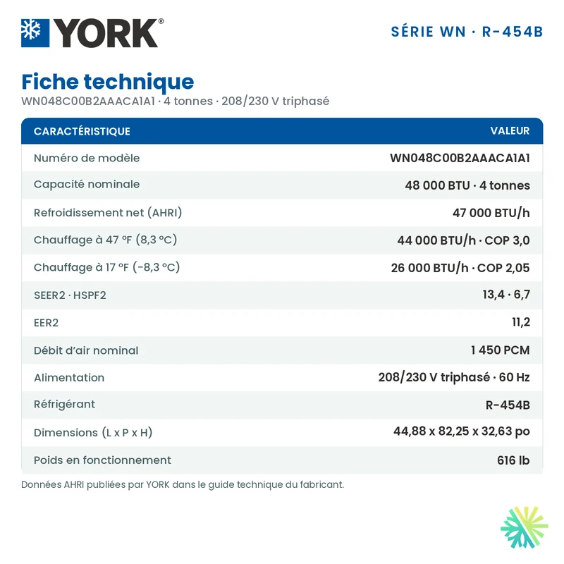 Thermopompe Monobloc York WN de 4 Tonnes Triphasé | Montréal, Laval, Longueuil, Rive Sud et Rive Nord