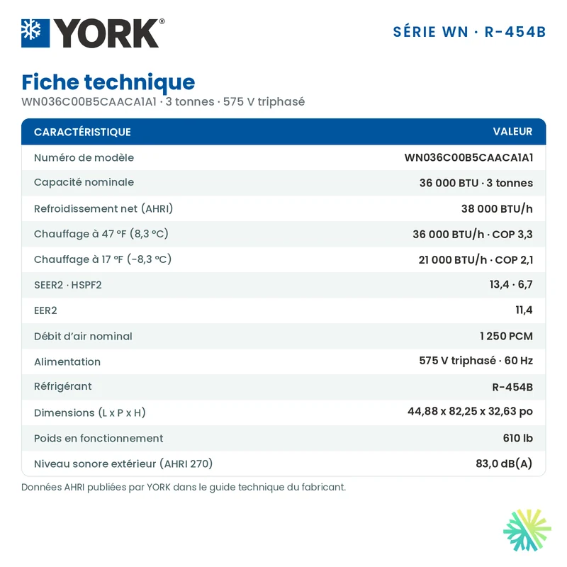 Thermopompe Monobloc York WN de 3 Tonnes 575V | Montréal, Laval, Longueuil, Rive Sud et Rive Nord