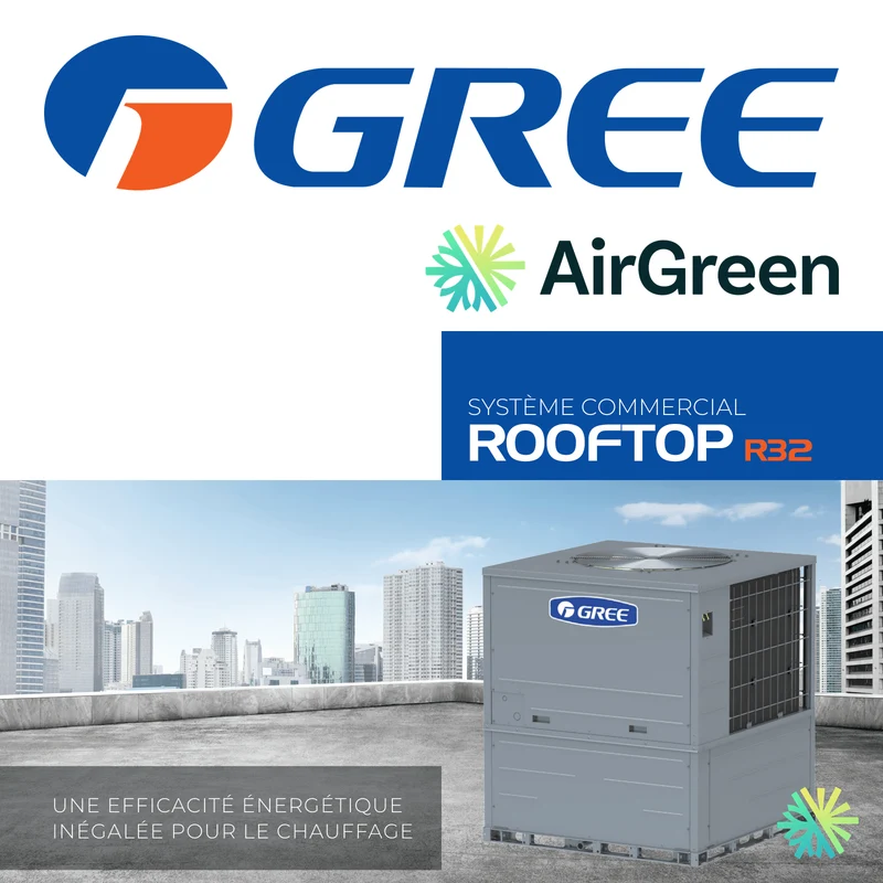 Thermopompe Monobloc Gree Rooftop R32 de 2 Tonnes | Montréal, Laval, Longueuil, Rive Sud et Rive Nord