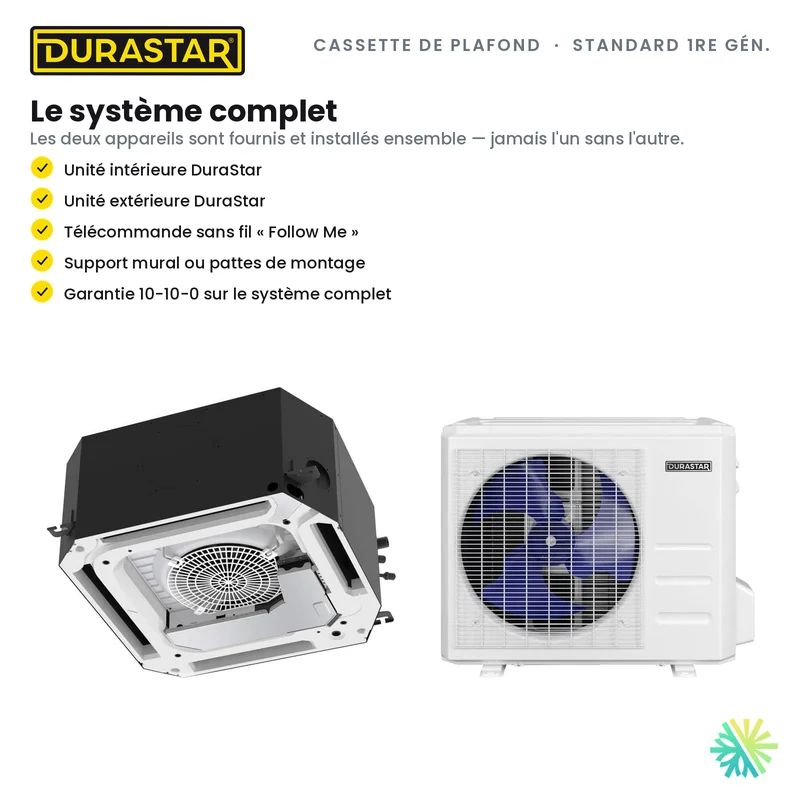Cassette de Plafond 4-Voies DURASTAR Standard 1re génération | 18000 BTU - R410A