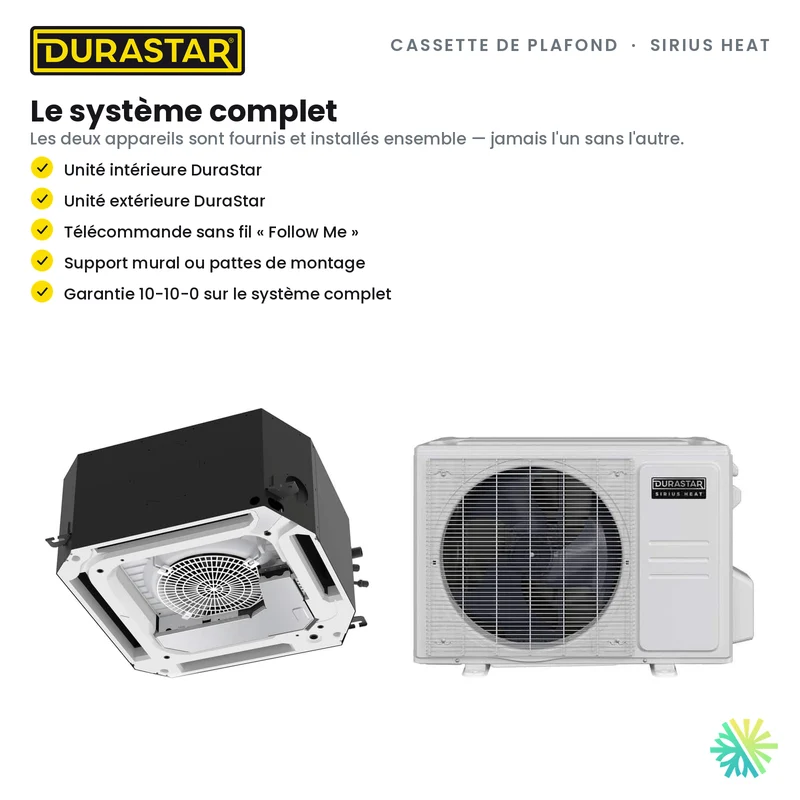 Cassette de Plafond 4-Voies DURASTAR Sirius Heat | 12000 BTU - R410A