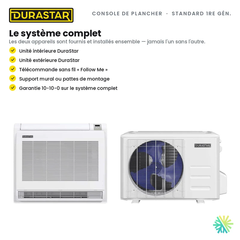 Thermopompe Console de Plancher DURASTAR Standard 1re génération | 12000 BTU - R410A