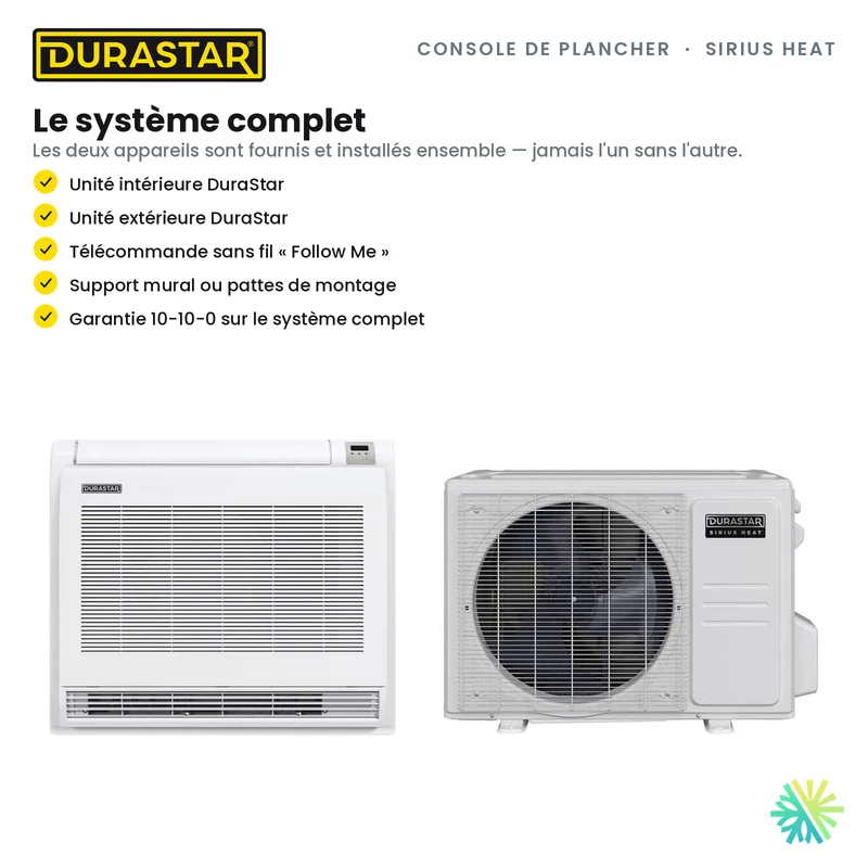 Thermopompe Console de Plancher DURASTAR Sirius Heat | 12000 BTU - R410A
