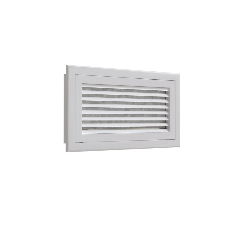 Grille de reprise porte-filtre à ailettes droites aluminium blanc mat de 400x200