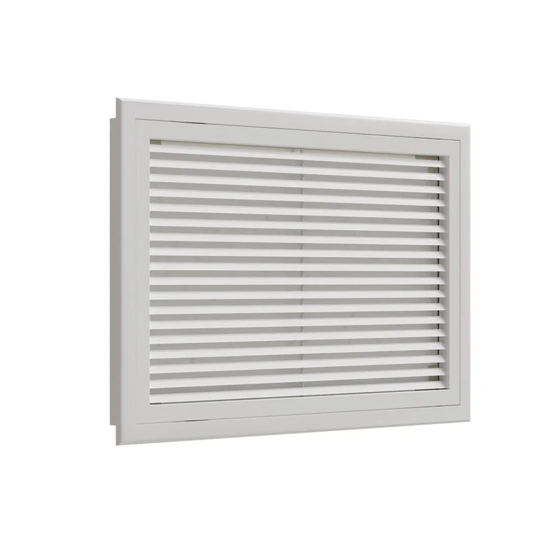 Grille de reprise porte-filtre à ailettes droites aluminium blanc mat de 600x400