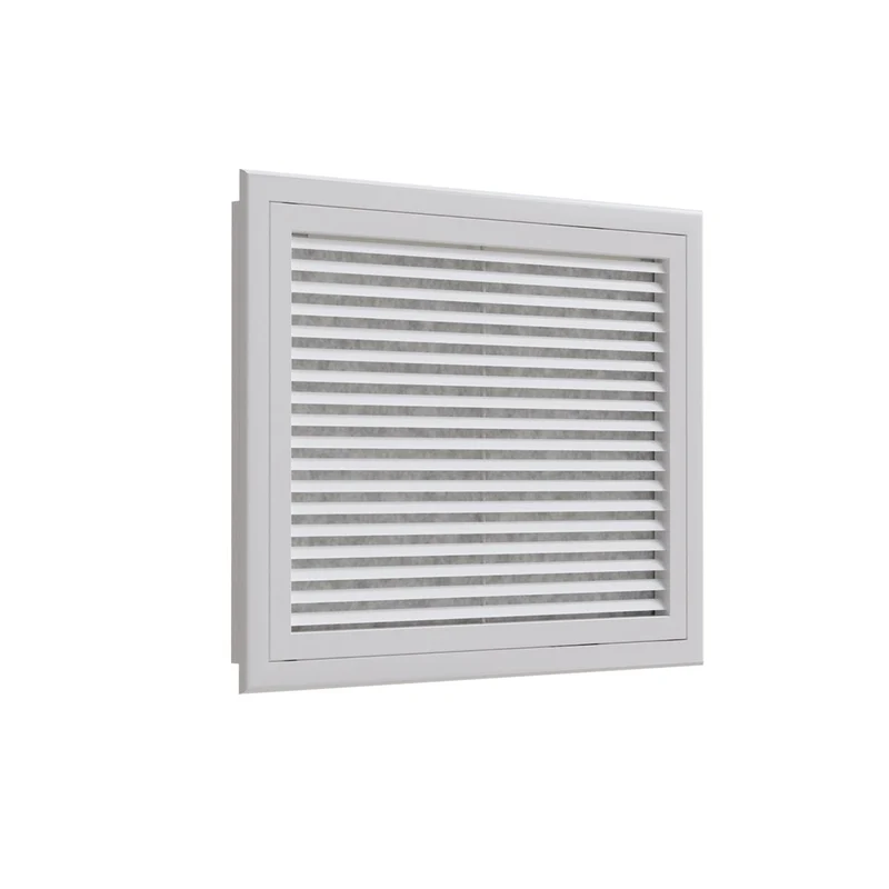 Grille de reprise porte-filtre à ailettes droites aluminium blanc mat de 500x400
