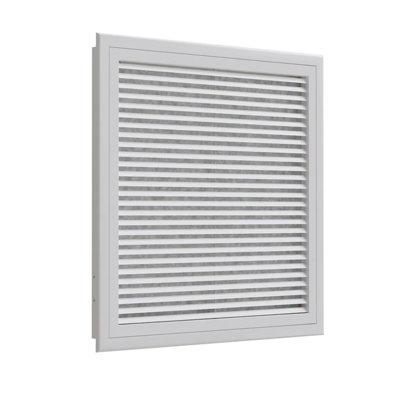 Grille de reprise porte-filtre à ailettes droites aluminium blanc mat de 600x600