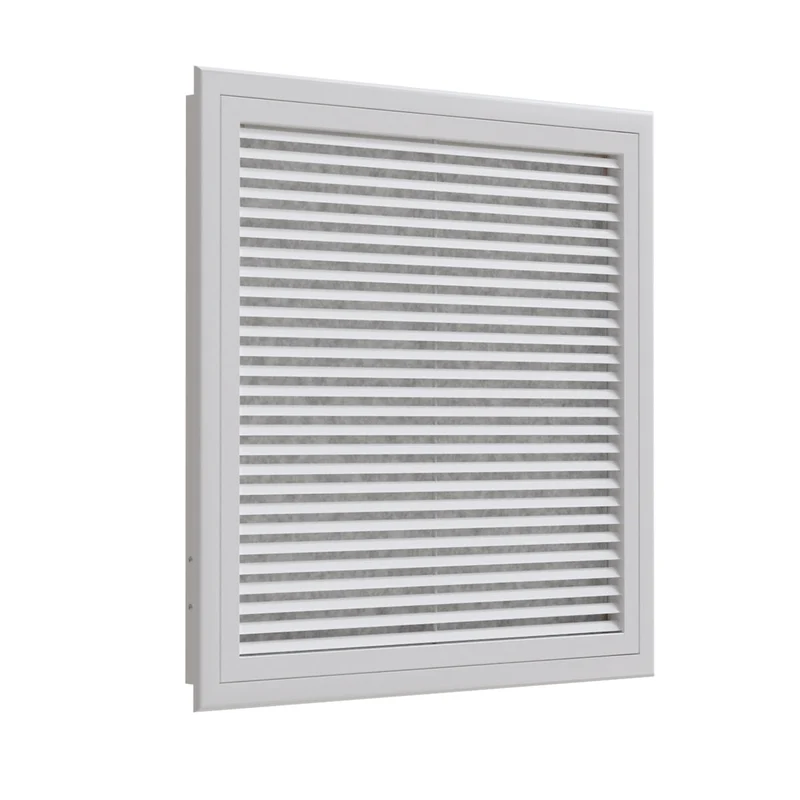 Grille de reprise porte-filtre à ailettes droites aluminium blanc mat de 600x600