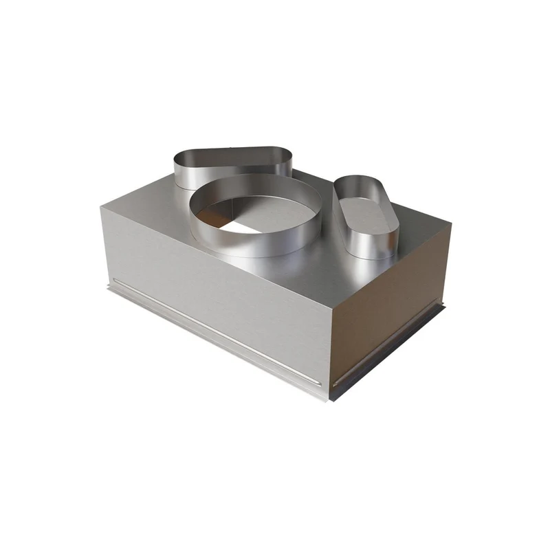 Plénum acier pour grille de reprise 600x400 mm - 2 piquages arrière Ø 200 + 1x Ø 250 mm