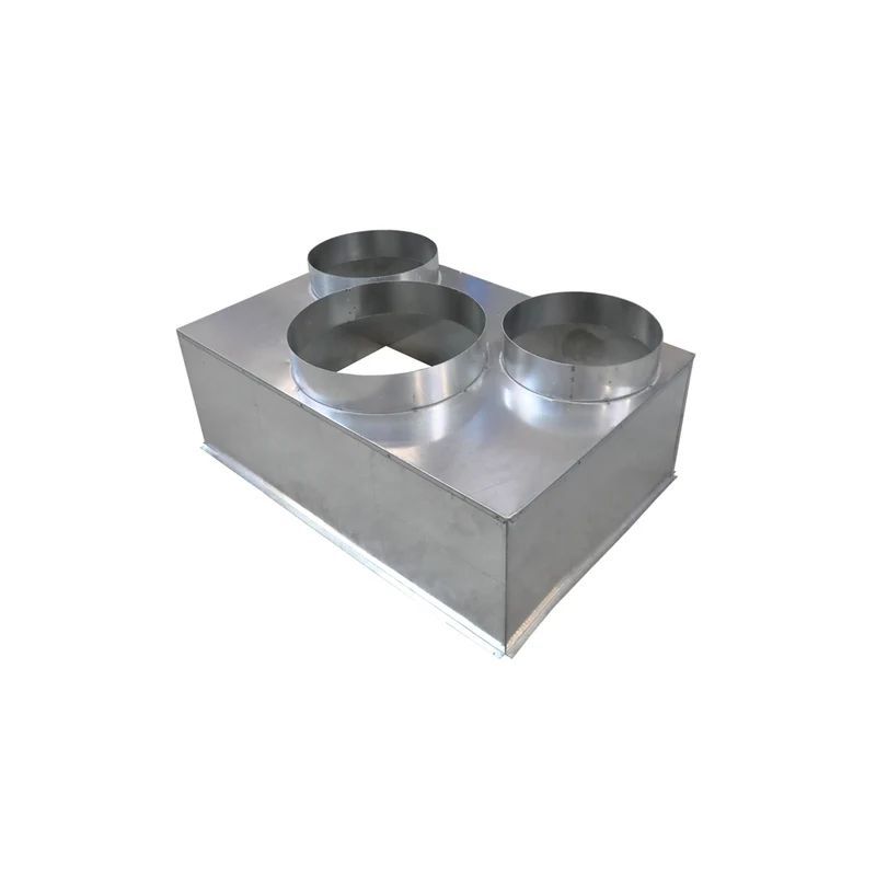 Plénum acier pour grille de reprise 600x400 mm - 2 piquages arrière Ø 200 + 1x Ø 250 mm