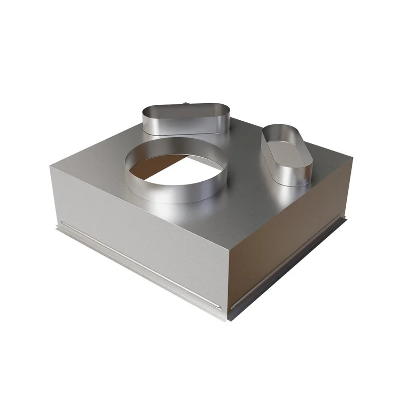 Plénum acier pour grille de reprise 600x600 mm - 2 piquages arrière Ø 200 + 1x Ø 250 mm