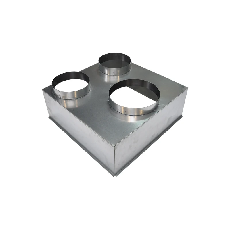 Plénum acier pour grille de reprise 600x600 mm - 2 piquages arrière Ø 200 + 1x Ø 250 mm