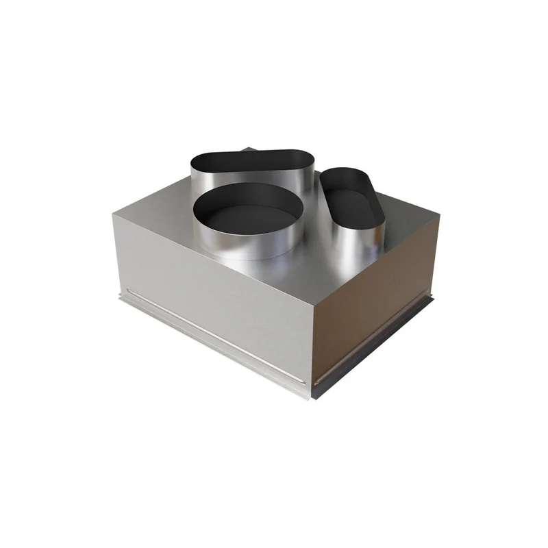 Plénum acier isolé de 500 x 400 mm avec 3 piquages arrières de diamètre 200 mm