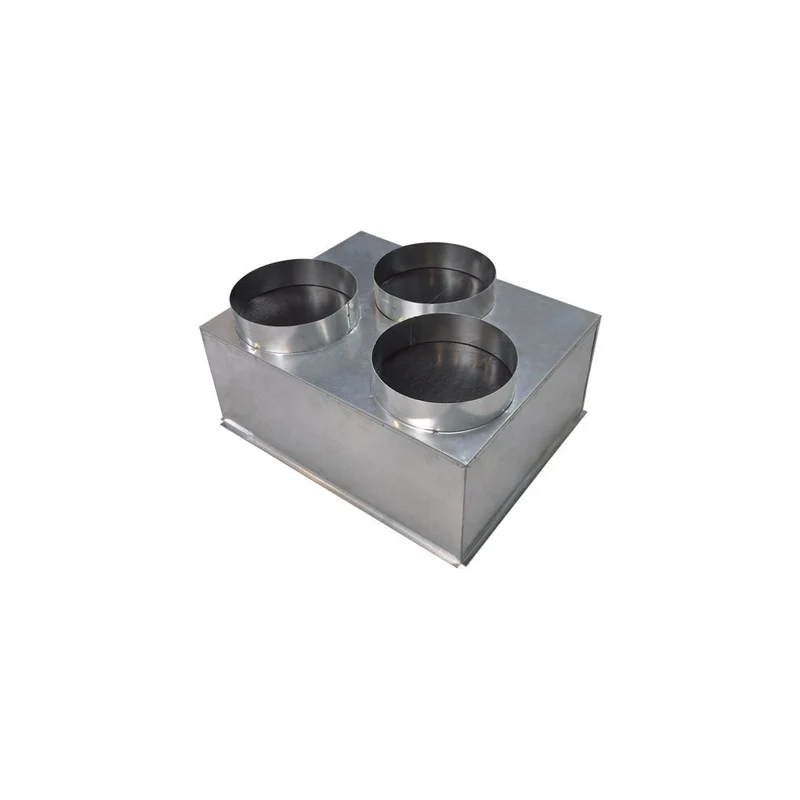 Plénum acier isolé de 500 x 400 mm avec 3 piquages arrières de diamètre 200 mm