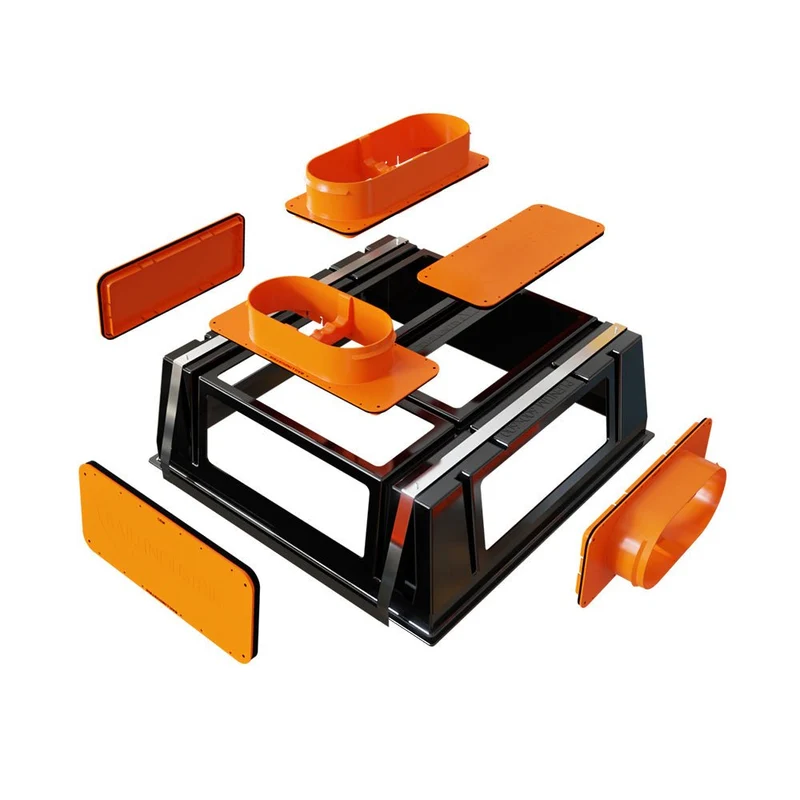 Plénum modulable 600 x 600 mm - 2 piquages Ø 200 et 1 Ø 250 mm, 3 obturateurs