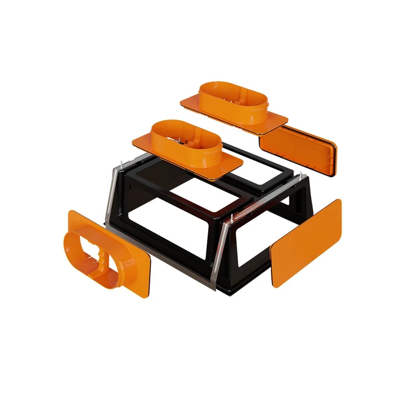 Plénum modulable 500 x 400 mm - 3 piquages Ø 200 mm et 2 obturateurs