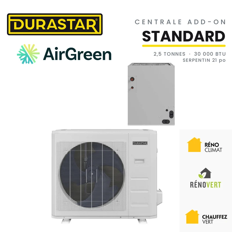 Thermopompe Centrale ADD-ON DURASTAR Standard | 2.5 Tonnes - 30000 BTU (Serpentin 21 po) - R454B
