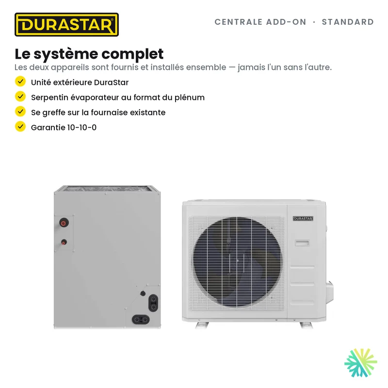 Thermopompe Centrale ADD-ON DURASTAR Standard | 2.5 Tonnes - 30000 BTU (Serpentin 17,5 po) - R454B