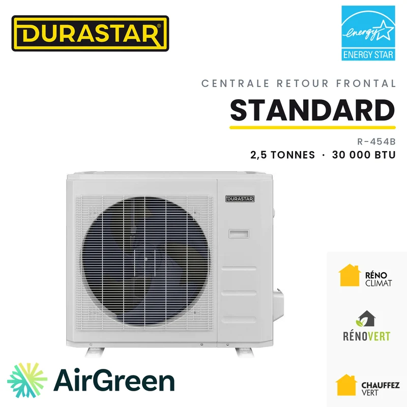 Thermopompe Centrale Retour Frontal DURASTAR Standard | 2.5 Tonnes - 30000 BTU - R454B