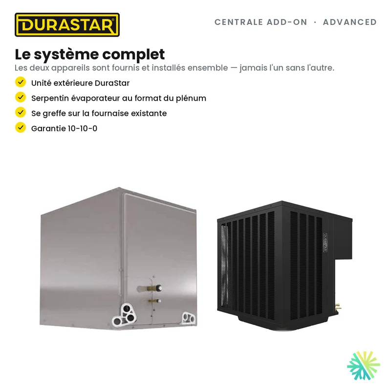 Thermopompe Centrale ADD-ON DURASTAR Advanced | 5 Tonnes - 60000 BTU (Serpentin 24,5 po) - R454B
