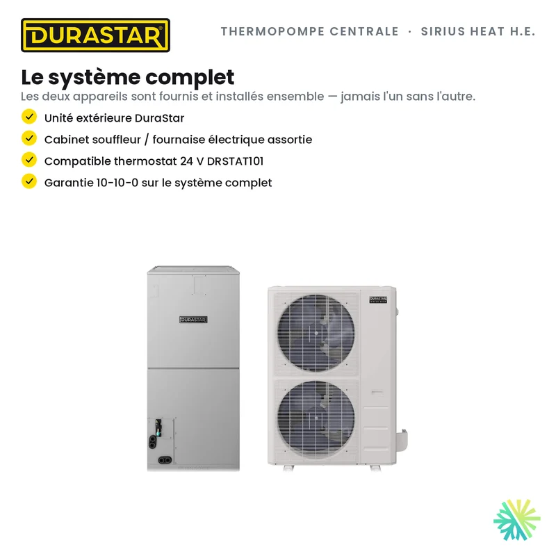 Thermopompe Centrale DURASTAR Sirius Heat Haute Efficacité | 4 Tonnes - 48000 BTU - R454B