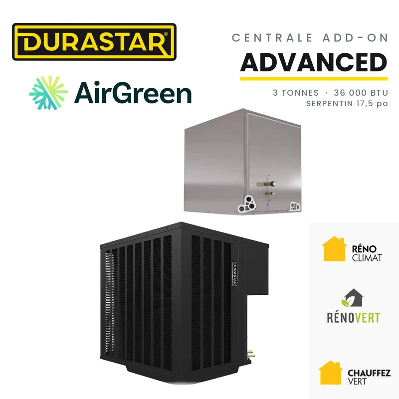 Thermopompe Centrale ADD-ON DURASTAR Advanced | 3 Tonnes - 36000 BTU (Serpentin 17,5 po) - R454B