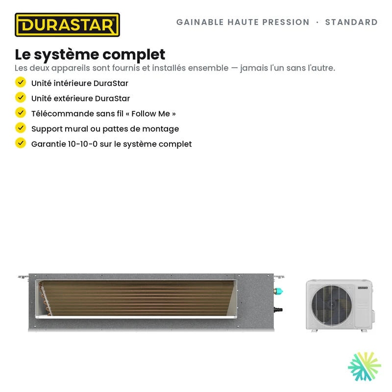Thermopompe Gainable Haute Pression DURASTAR Standard | 9000 BTU - R454B