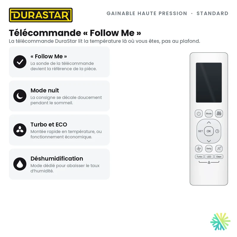 Thermopompe Gainable Haute Pression DURASTAR Standard | 24000 BTU - R454B