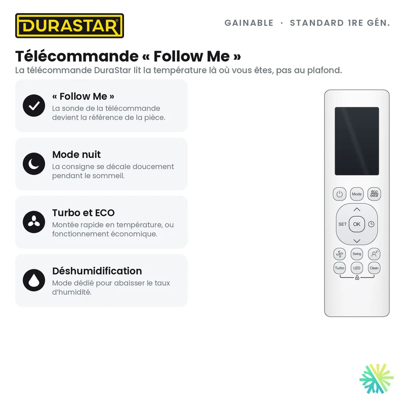 Thermopompe Gainable DURASTAR Standard 1re génération | 9000 BTU - R410A