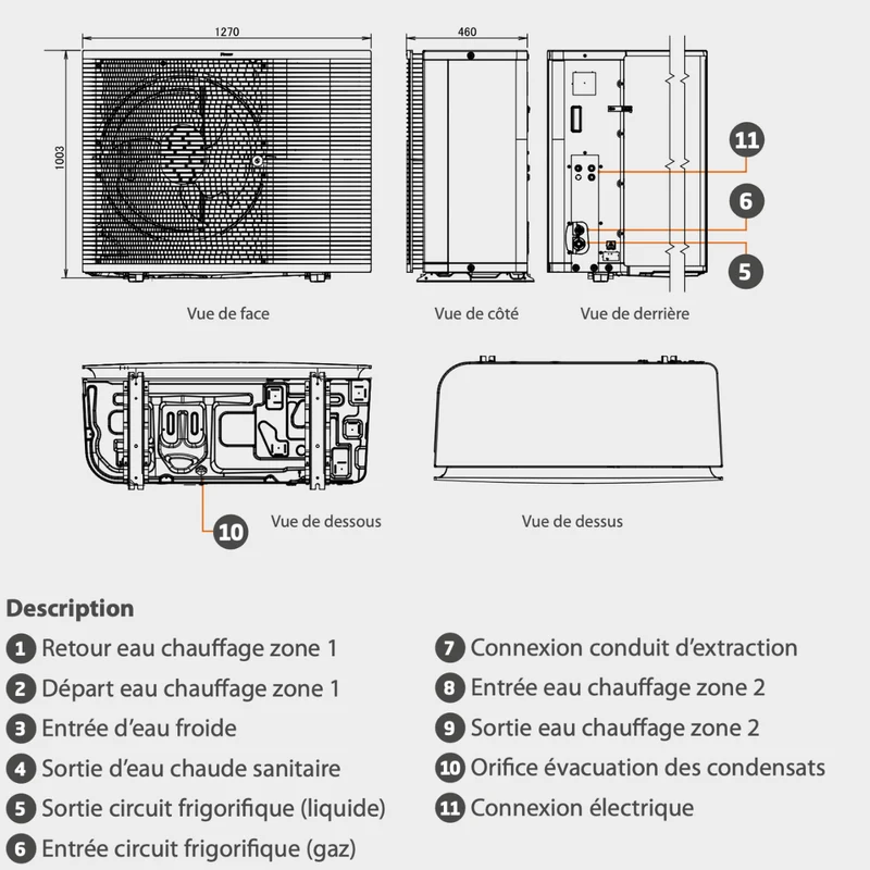 Pompe à chaleur air-eau Daikin Altherma 3 R MT F Taille 12 Triphasé - 2 zones - ECS 230L