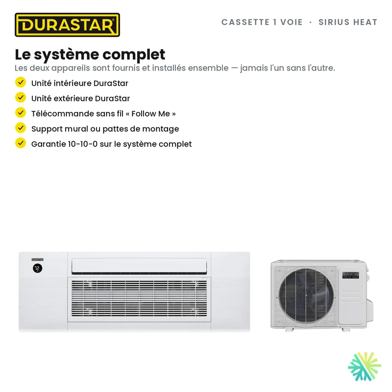 Cassette de Plafond 1-Voie DURASTAR Sirius Heat | 12000 BTU - R454B