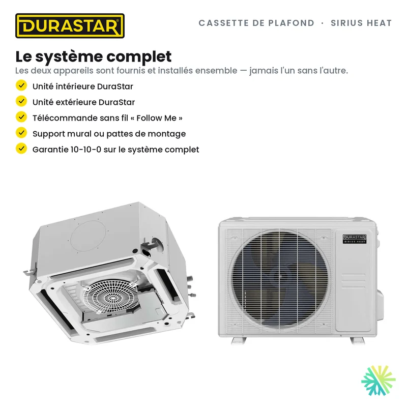 Cassette de Plafond 4-Voies DURASTAR Sirius Heat | 24000 BTU - R454B