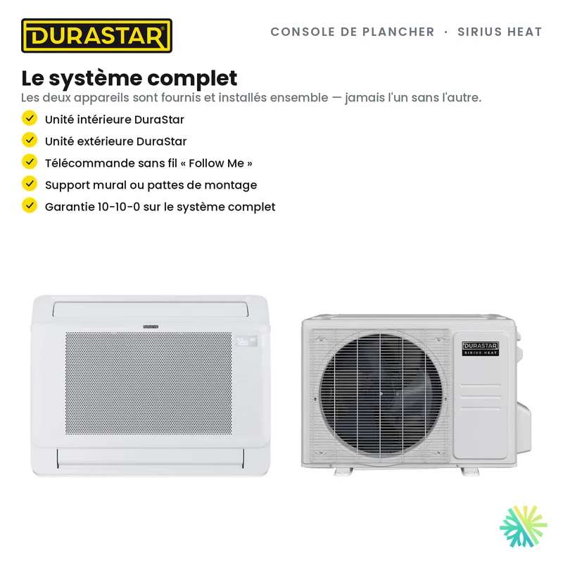 Thermopompe Console de Plancher DURASTAR Sirius Heat | 12000 BTU - R454B