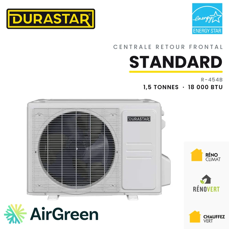 Thermopompe Centrale Retour Frontal DURASTAR Standard | 1.5 Tonnes - 18000 BTU - R454B