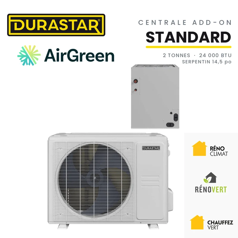 Thermopompe Centrale ADD-ON DURASTAR Standard | 2 Tonnes - 24000 BTU (Serpentin 14,5 po) - R454B