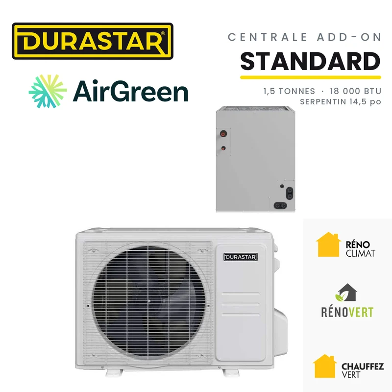 Thermopompe Centrale ADD-ON DURASTAR Standard | 1.5 Tonnes - 18000 BTU (Serpentin 14,5 po) - R454B