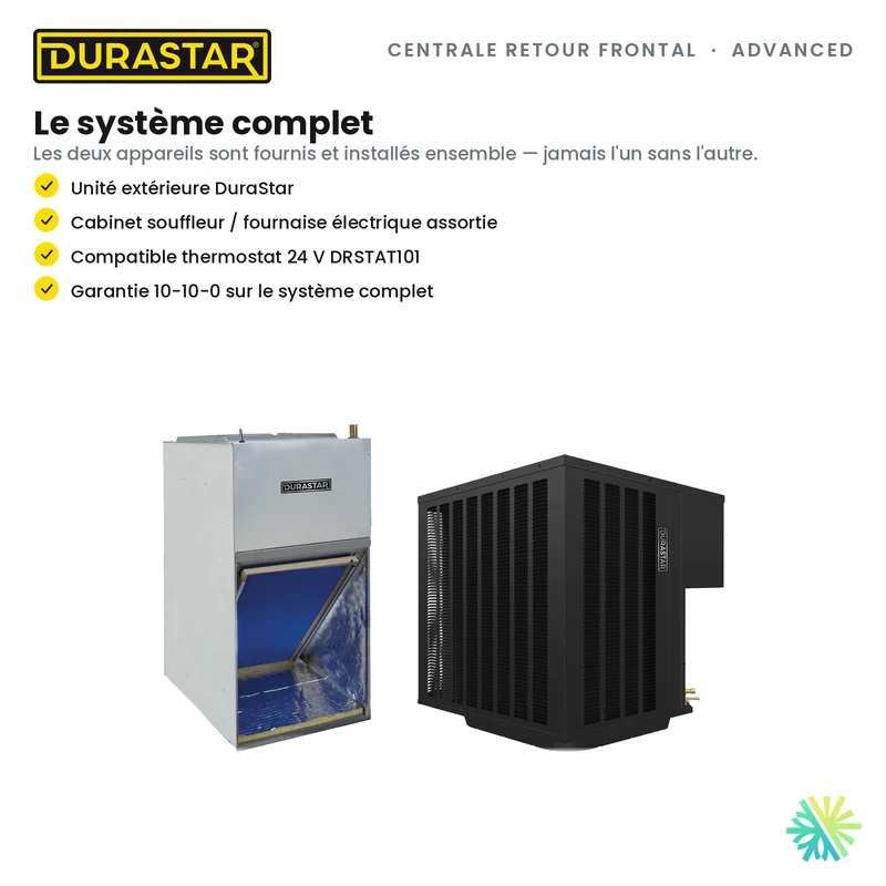 Thermopompe Centrale Retour Frontal DURASTAR Advanced | 1.5 Tonnes - 18000 BTU - R454B