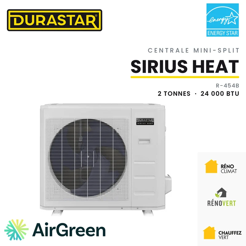 Thermopompe Centrale Mini-Split DURASTAR Sirius Heat | 2 Tonnes - 24000 BTU - R454B